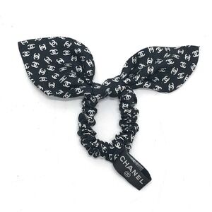 CHANEL Chanel Ribbon Coco Mark Hair 23P Scrunchie Silk Women's Black x White ...
